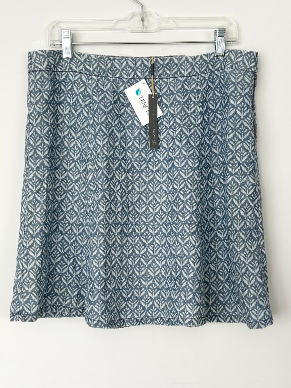 New! LEVEL 99 Chambray Skirt Skater Flare 32 Blue Linen Blend Anthropologie NWT